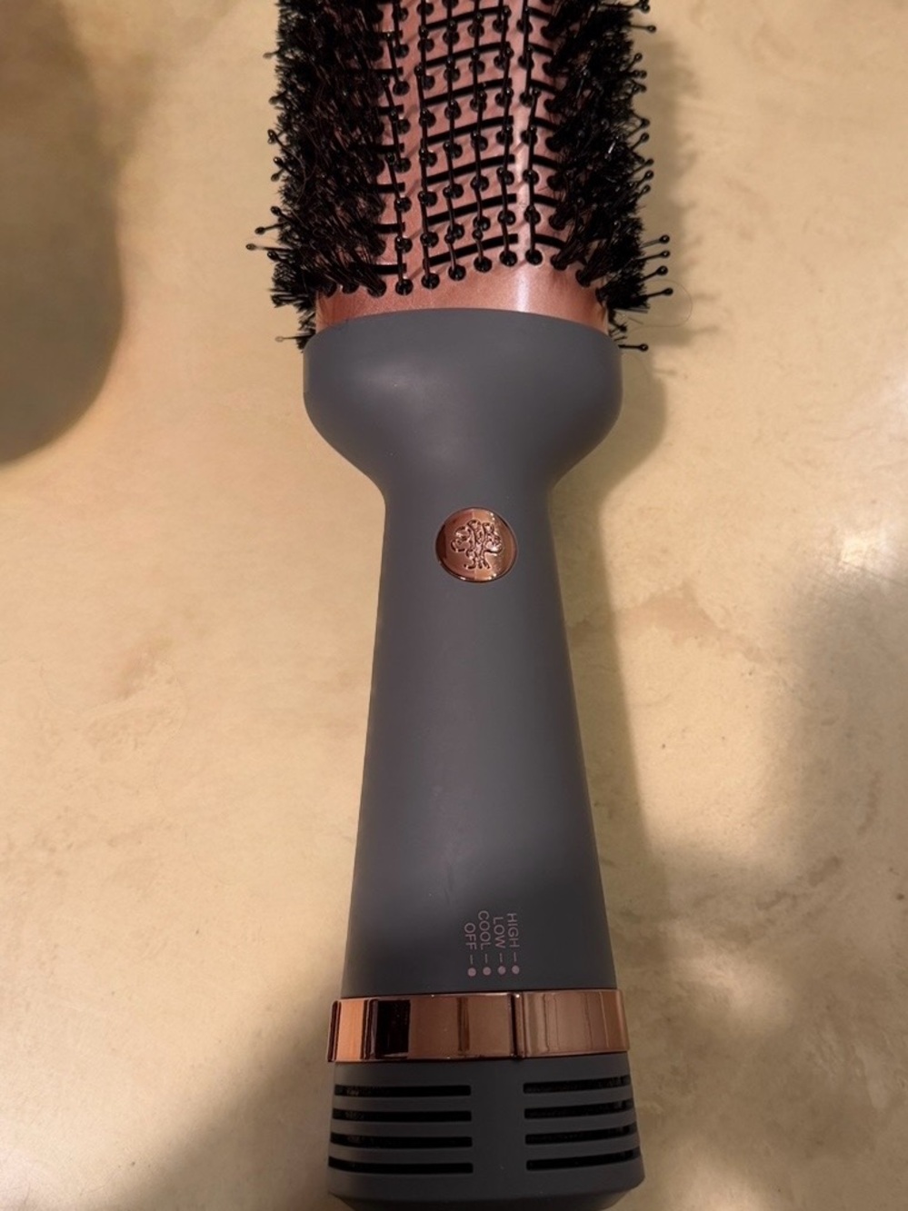 Gray and Rose Gold Round Hot Air Styling Brush - Volumizing Blow Dryer Brush